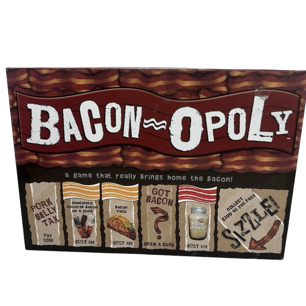 BACON-OPOLY a Delicious Bacon Sizzle Themed Monopoly Game 2 to 6 players Age 8+